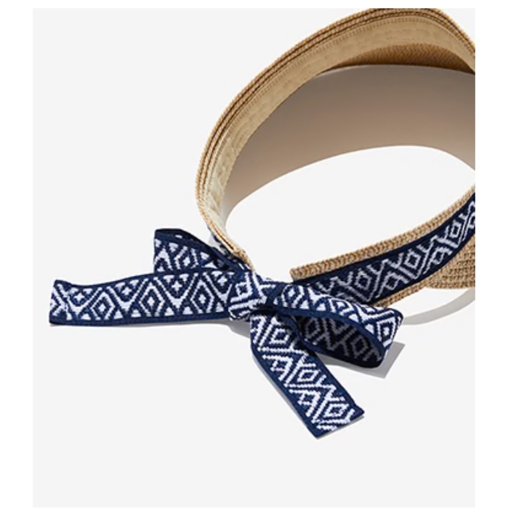 Packable Straw Visor with Blue Ribbon - Picture 2 of 3
